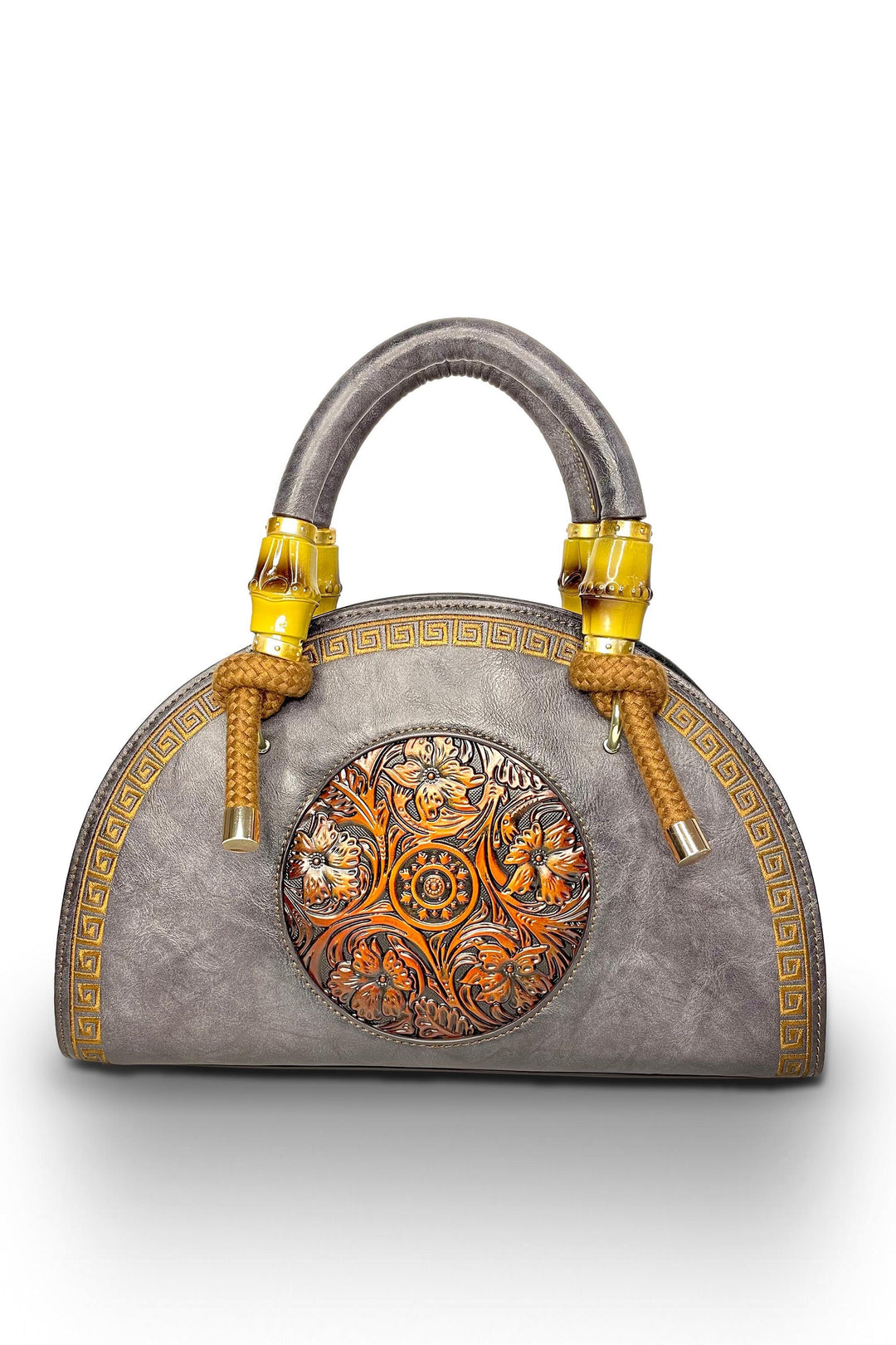 Crescent Women's Genuine Leather Handbag - Charcoal Grey