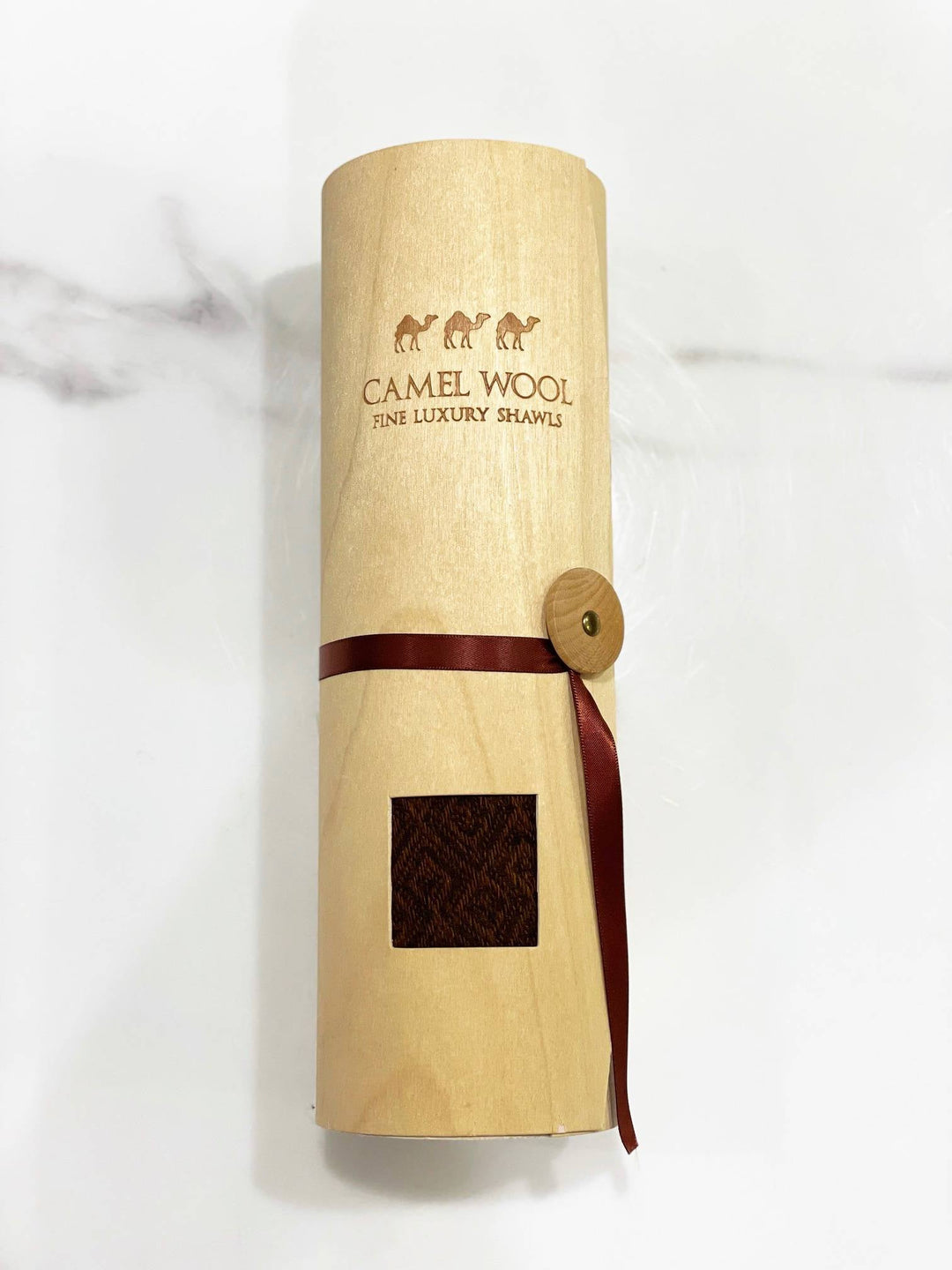 Camel Wool Luxury Scarf  - Wine Maroon Window Pane