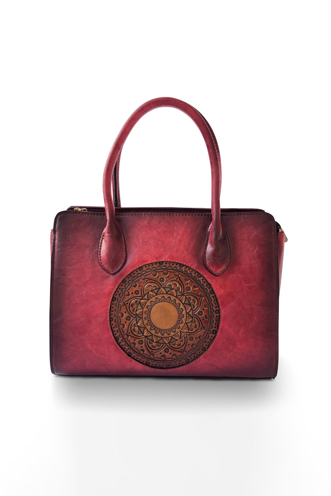Elegance Women's Genuine Leather Handbag - Crimson Red