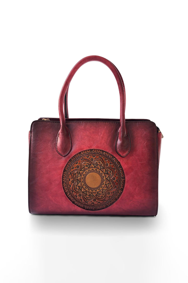 Elegance Women's Genuine Leather Handbag - Crimson Red