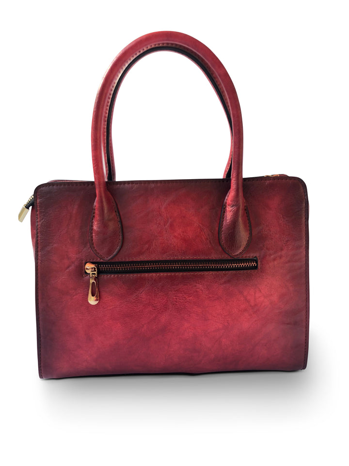 Elegance Women's Genuine Leather Handbag - Crimson Red
