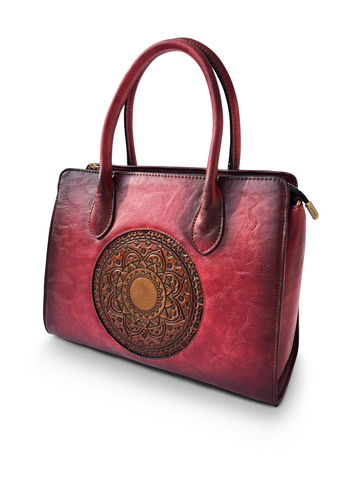 Elegance Women's Genuine Leather Handbag - Crimson Red