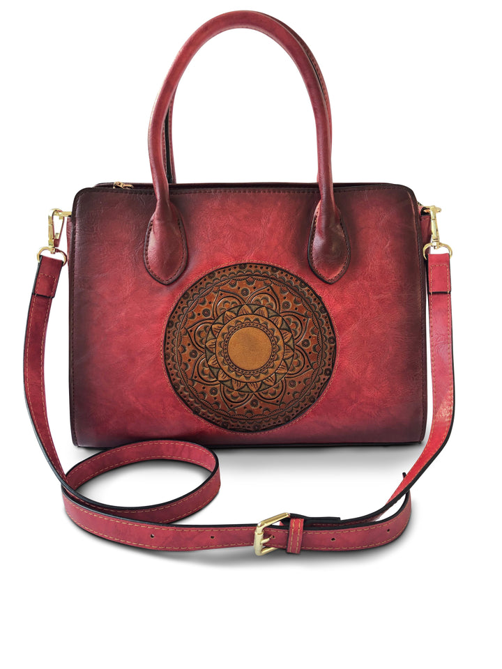 Elegance Women's Genuine Leather Handbag - Crimson Red