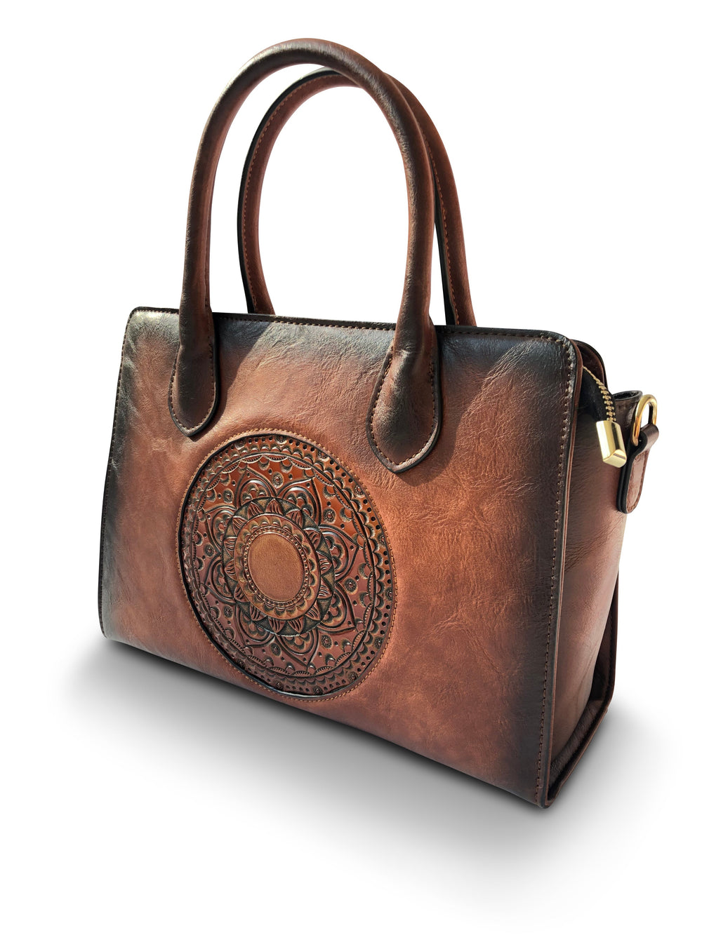 Elegance Women's Genuine Leather Handbag - Pecan Brown