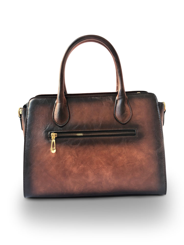 Elegance Women's Genuine Leather Handbag - Pecan Brown