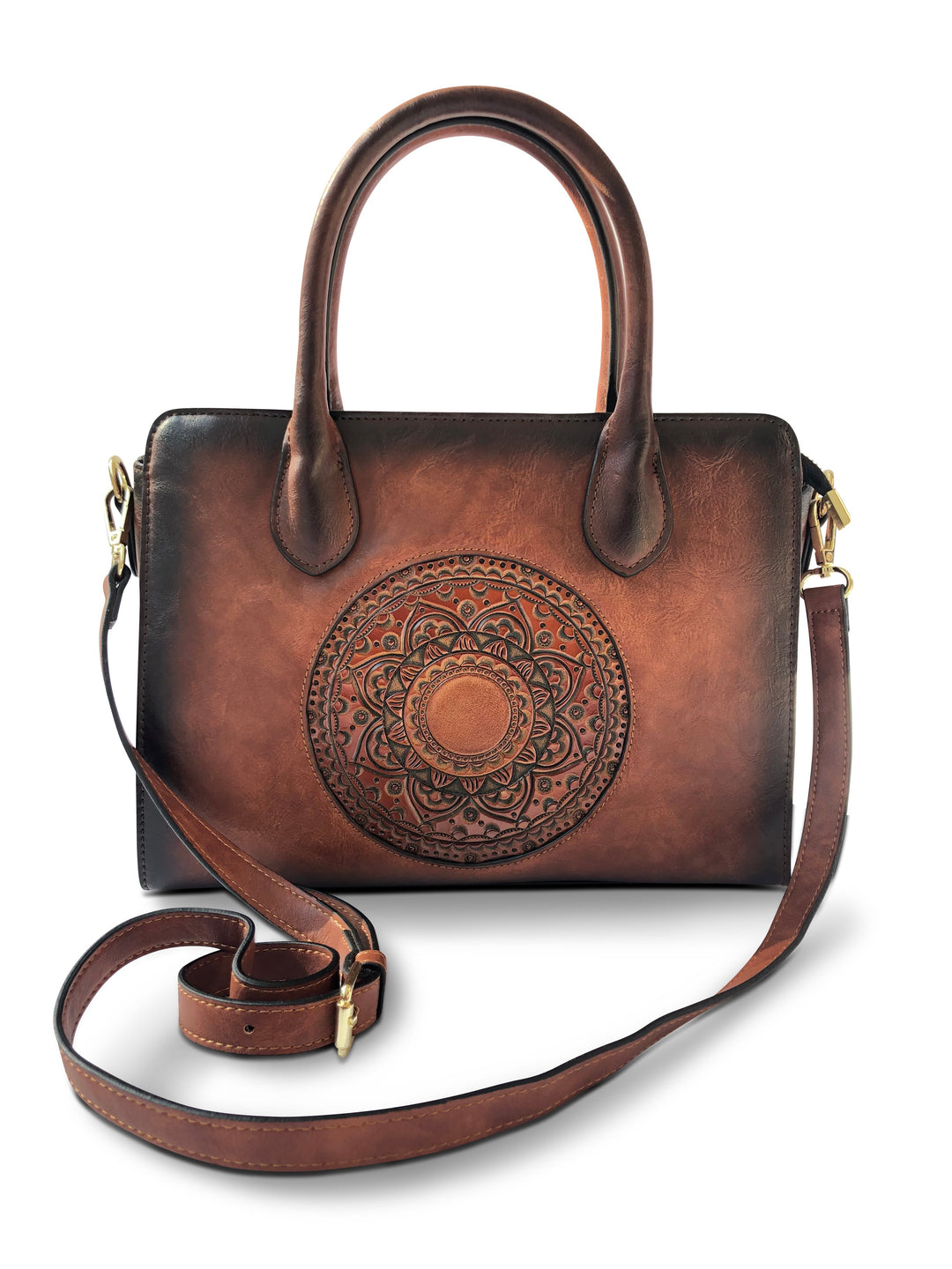 Elegance Women's Genuine Leather Handbag - Pecan Brown