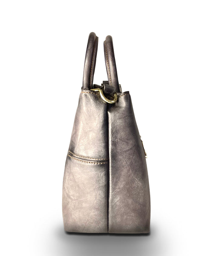Iconic Women's  Genuine Leather Handbag - Charcoal Grey