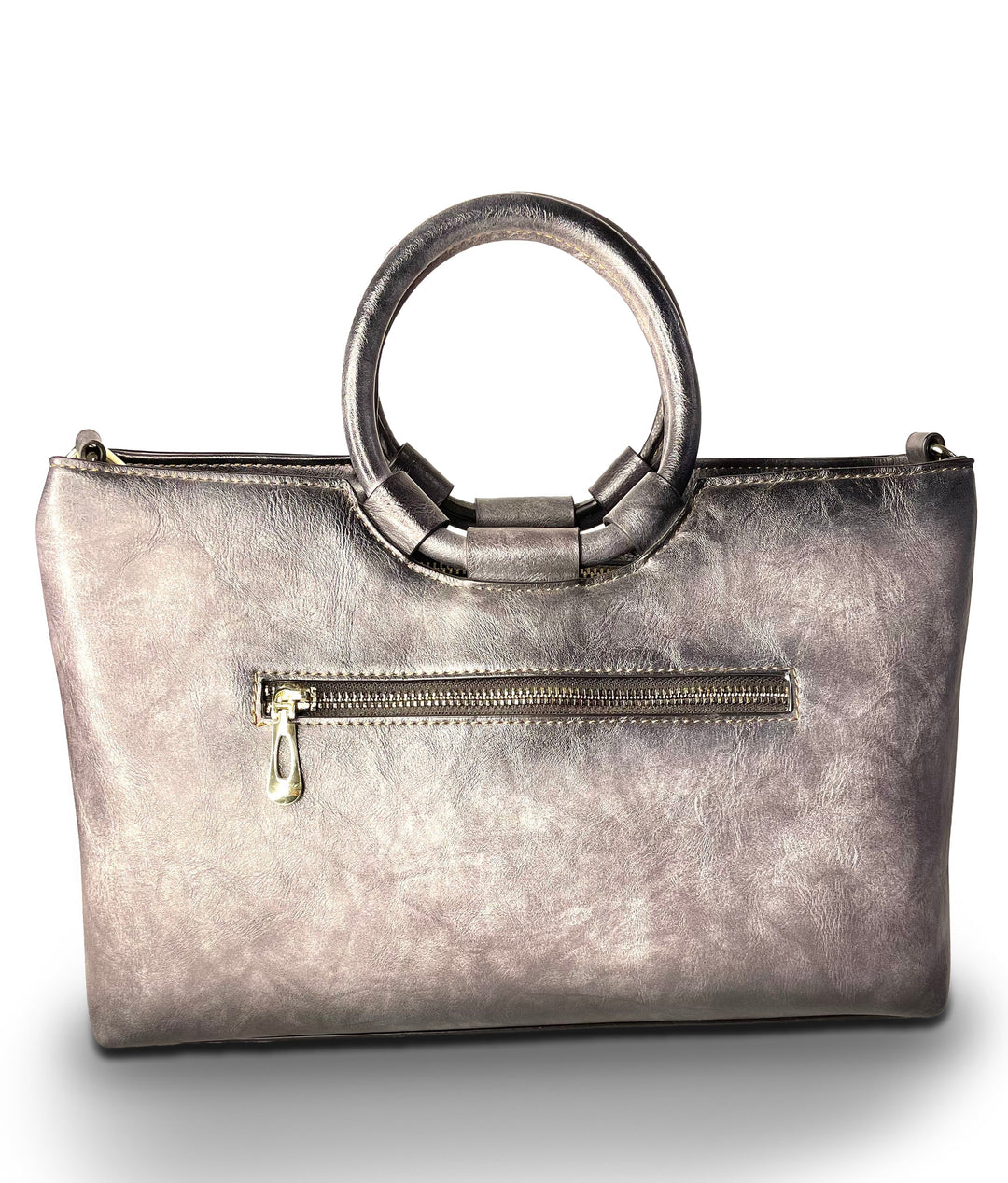 Iconic Women's  Genuine Leather Handbag - Charcoal Grey