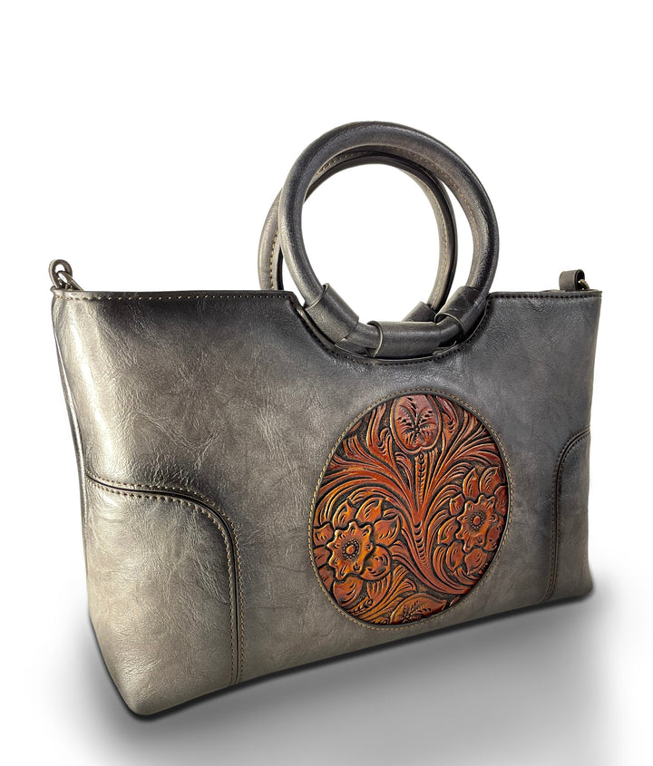 Iconic Women's  Genuine Leather Handbag - Charcoal Grey