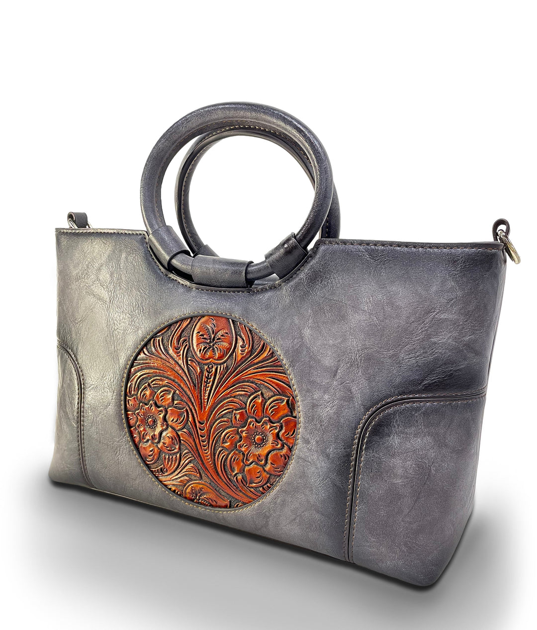 Iconic Women's  Genuine Leather Handbag - Charcoal Grey
