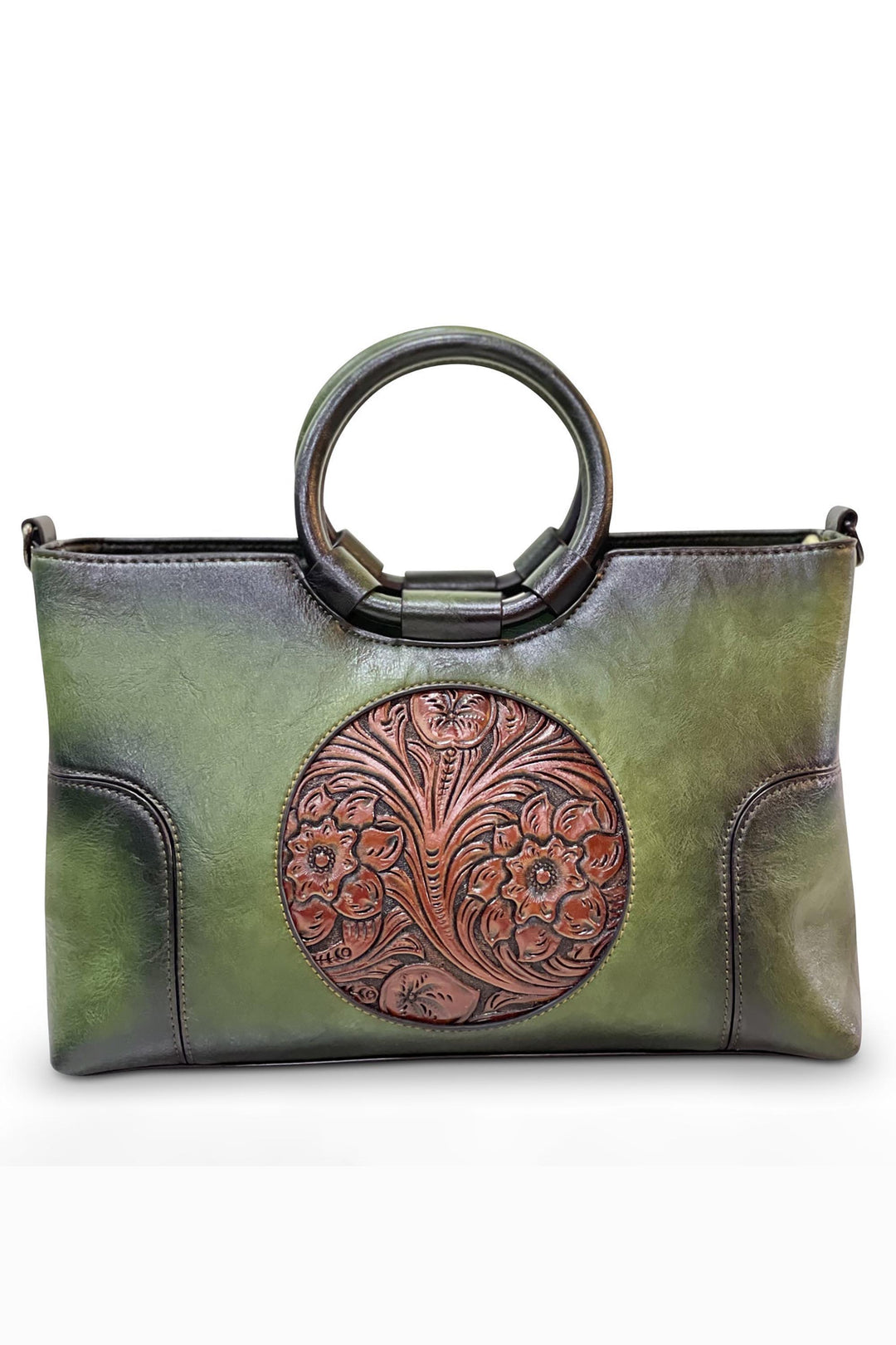 Iconic Women's  Genuine Leather Handbag - Grassy Green
