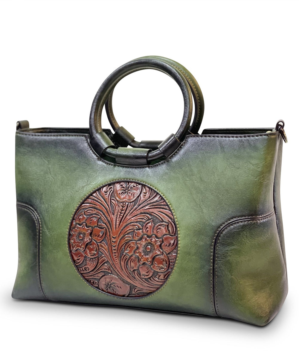 Iconic Women's  Genuine Leather Handbag - Grassy Green