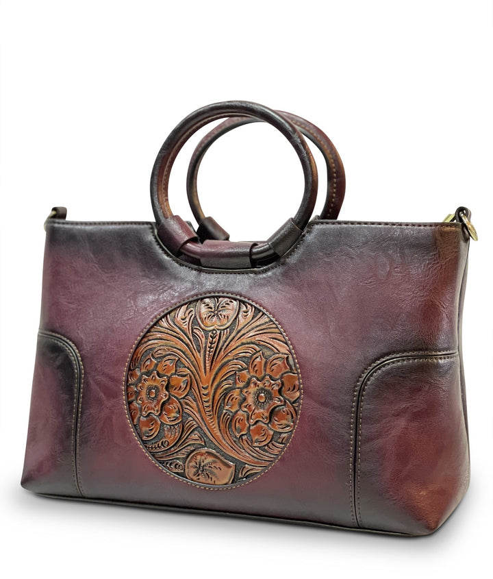 Iconic Women's  Genuine Leather Handbag - Merlot