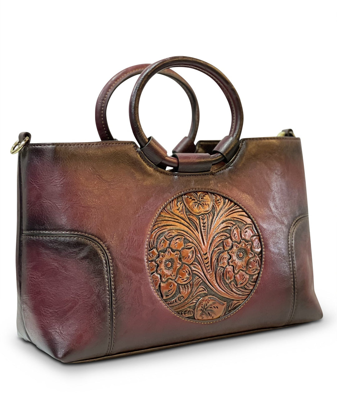 Iconic Women's  Genuine Leather Handbag - Merlot