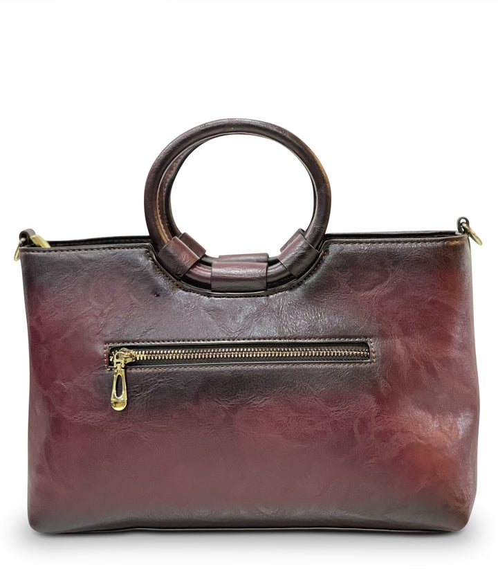 Iconic Women's  Genuine Leather Handbag - Merlot