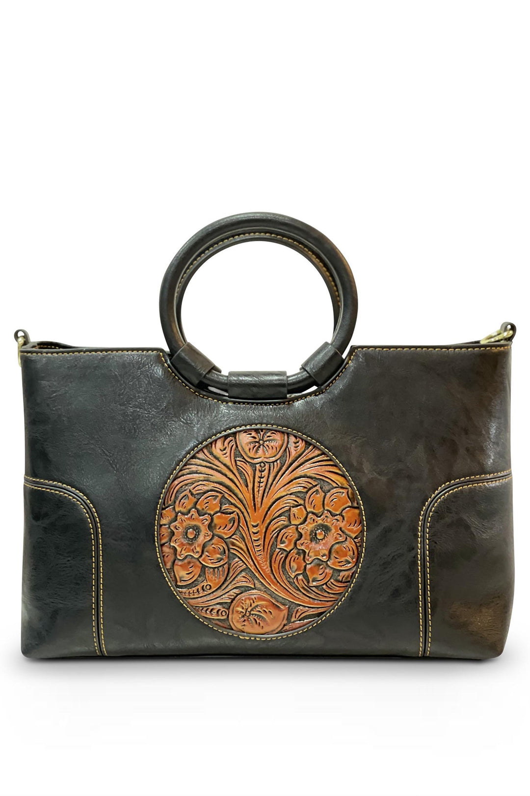 Iconic Women's  Genuine Leather Handbag - Ebony Black