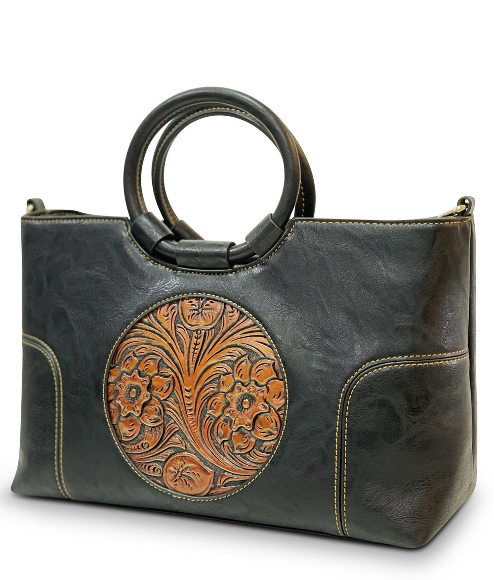 Iconic Women's  Genuine Leather Handbag - Ebony Black