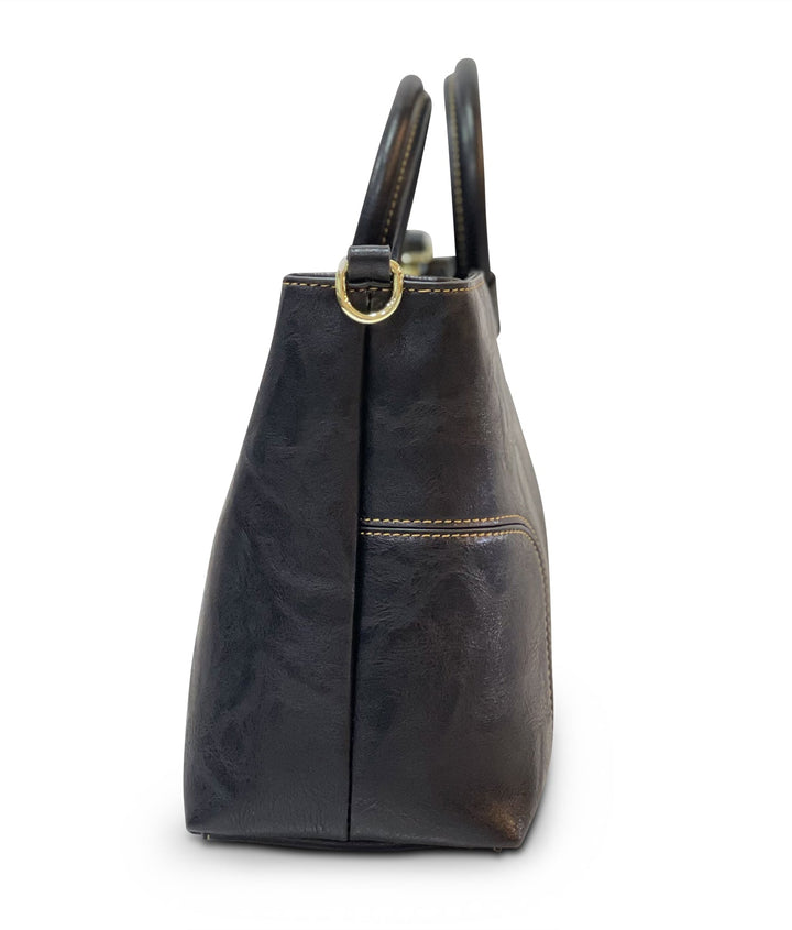 Iconic Women's  Genuine Leather Handbag - Ebony Black