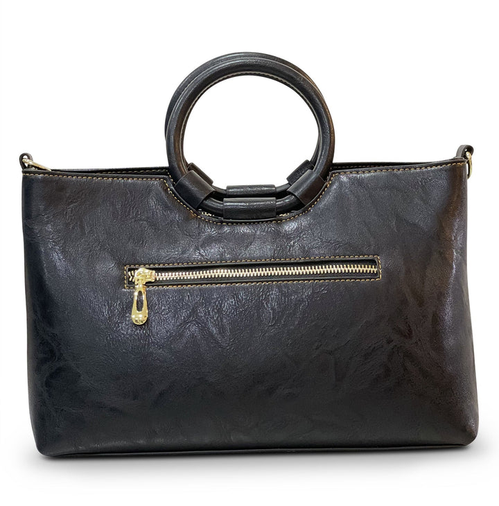 Iconic Women's  Genuine Leather Handbag - Ebony Black