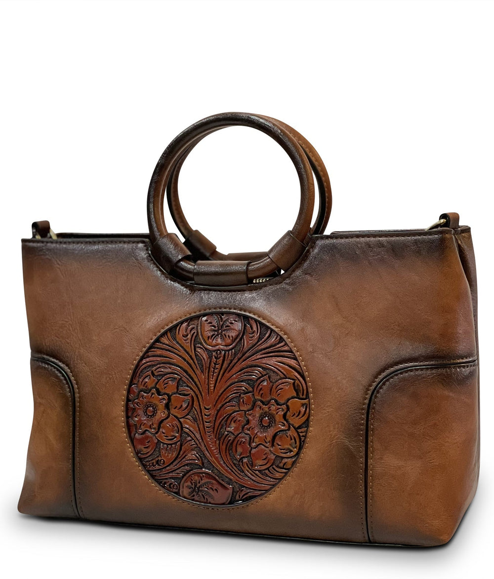 Iconic Women's  Genuine Leather Handbag - Chestnut Brown