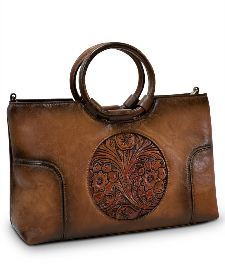 Iconic Women's  Genuine Leather Handbag - Chestnut Brown
