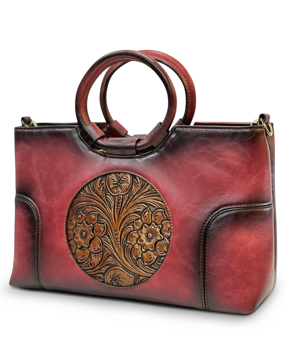 Iconic Women's  Genuine Leather Handbag - Ruby Red