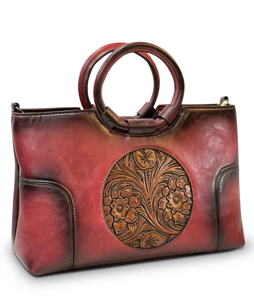 Iconic Women's  Genuine Leather Handbag - Ruby Red