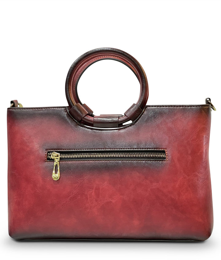 Iconic Women's  Genuine Leather Handbag - Ruby Red