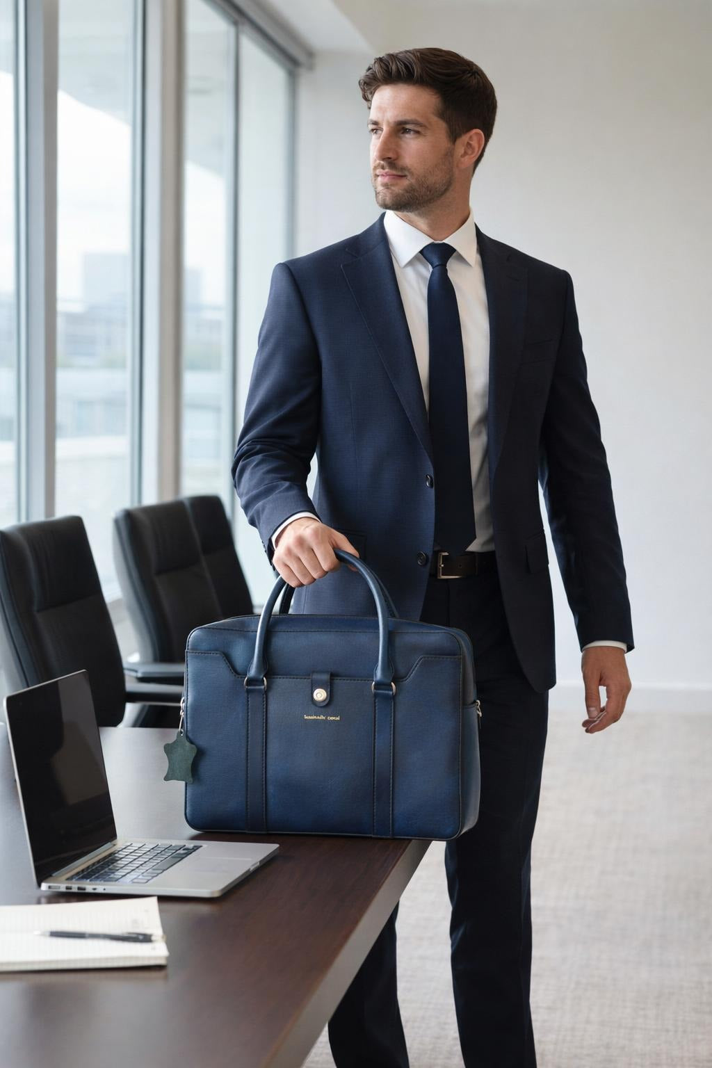 Jessica Genuine Leather Laptop Bag - Blue