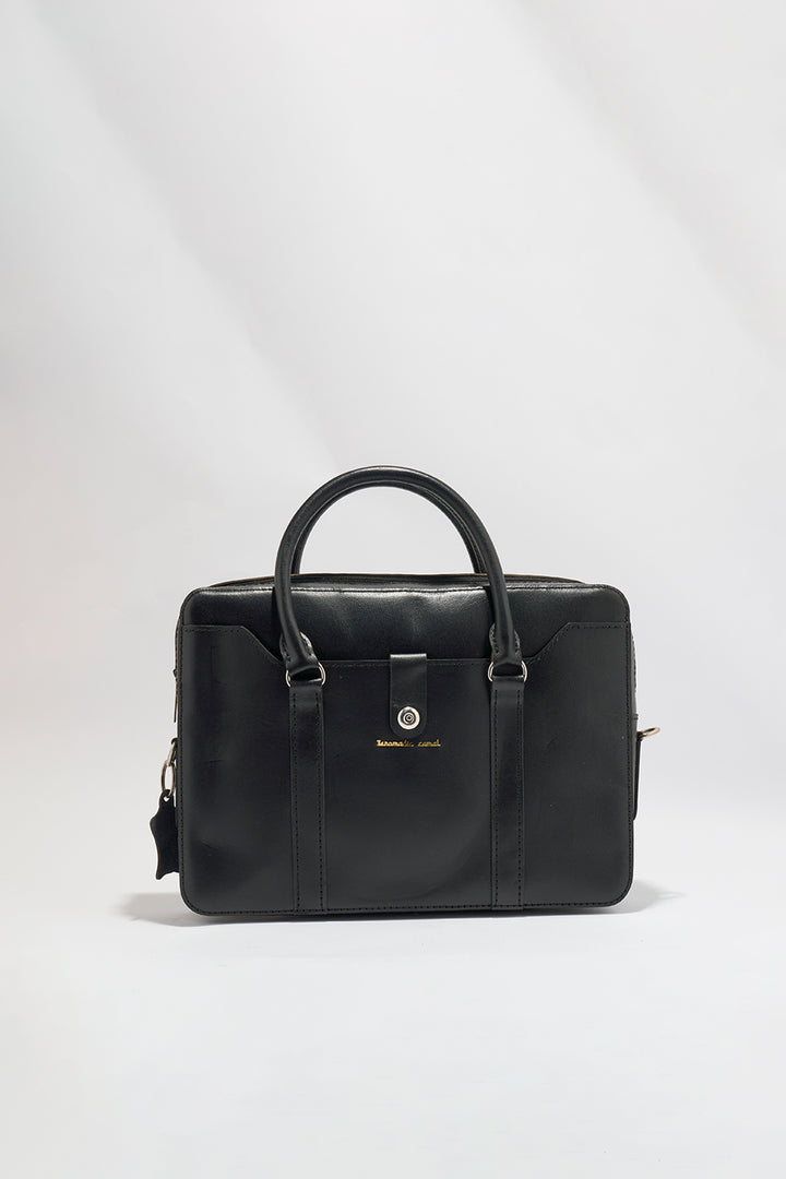 Jessica Genuine Leather Laptop Bag - Black