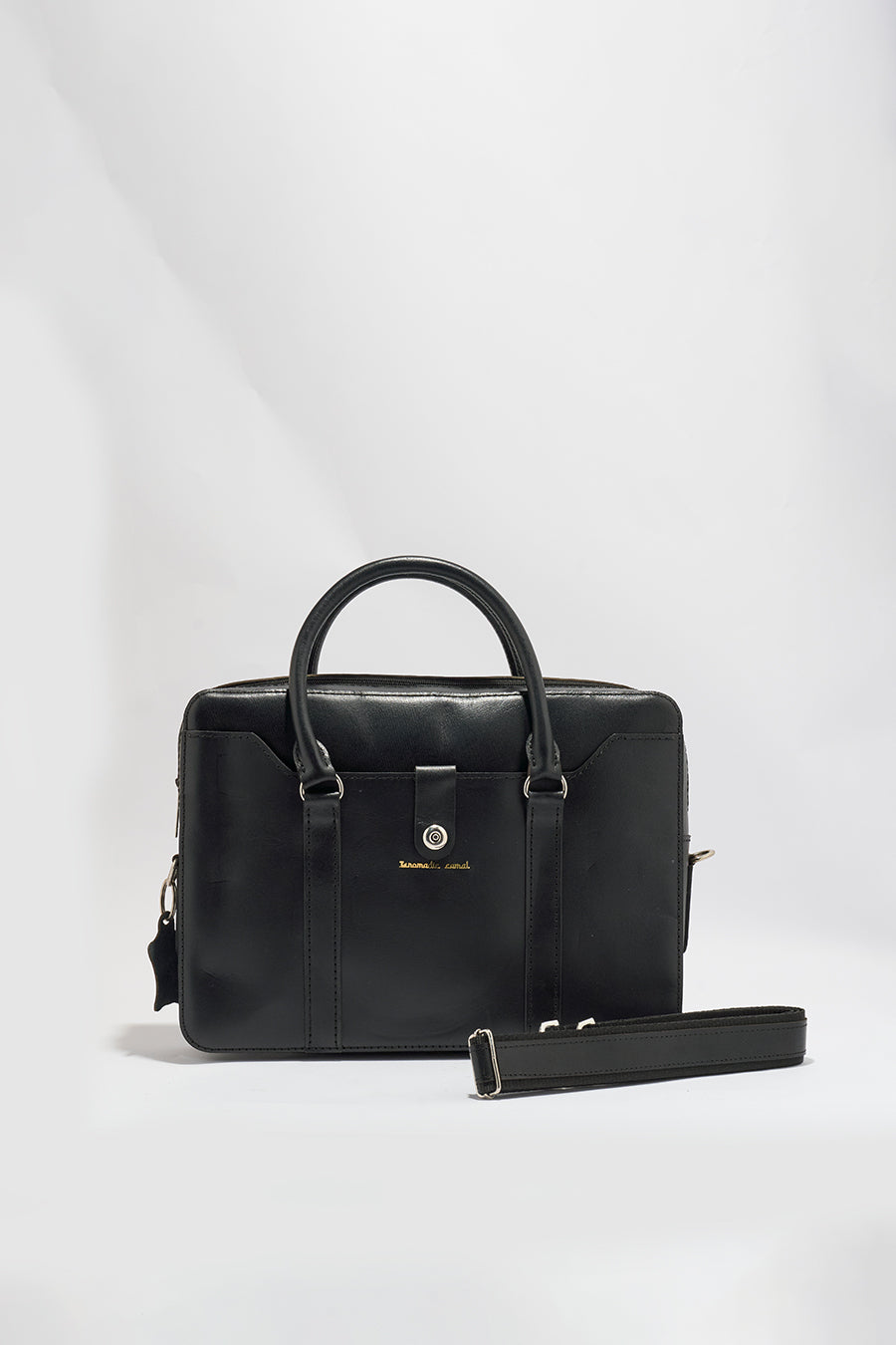 Jessica Genuine Leather Laptop Bag - Black