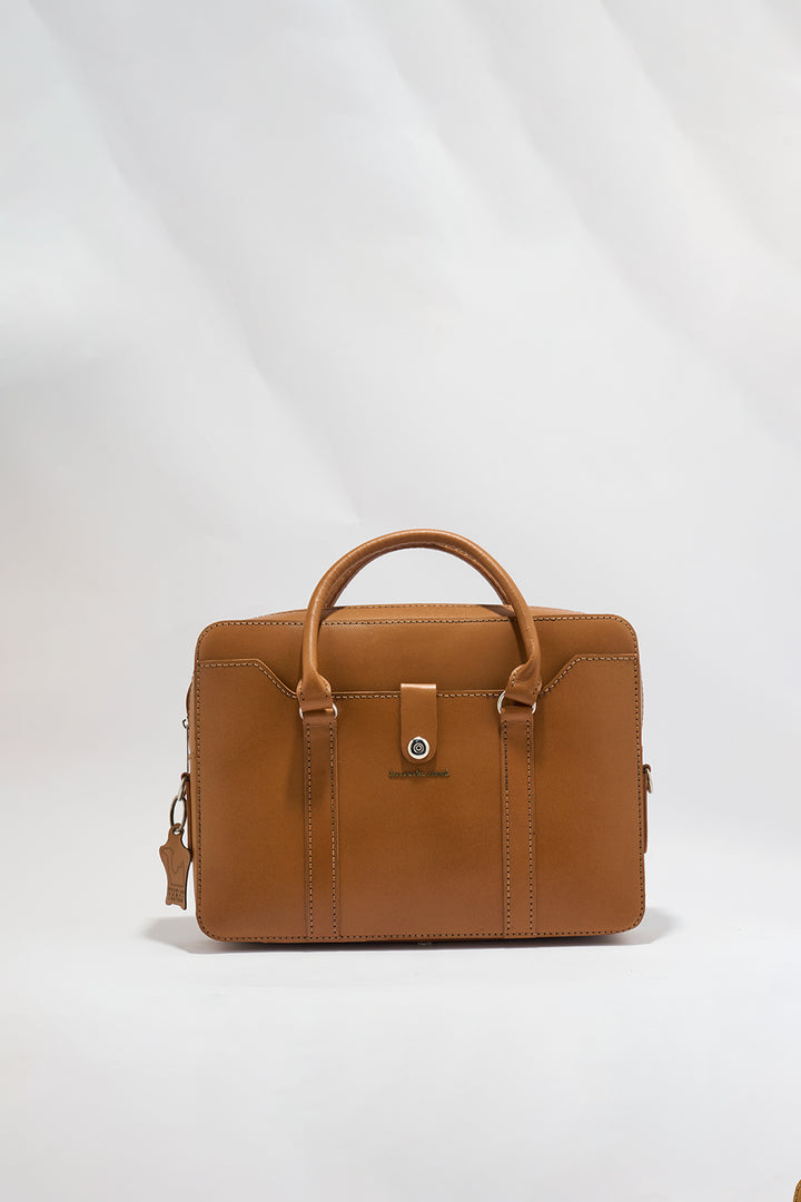 Jessica Genuine Leather Laptop Bag - Tan