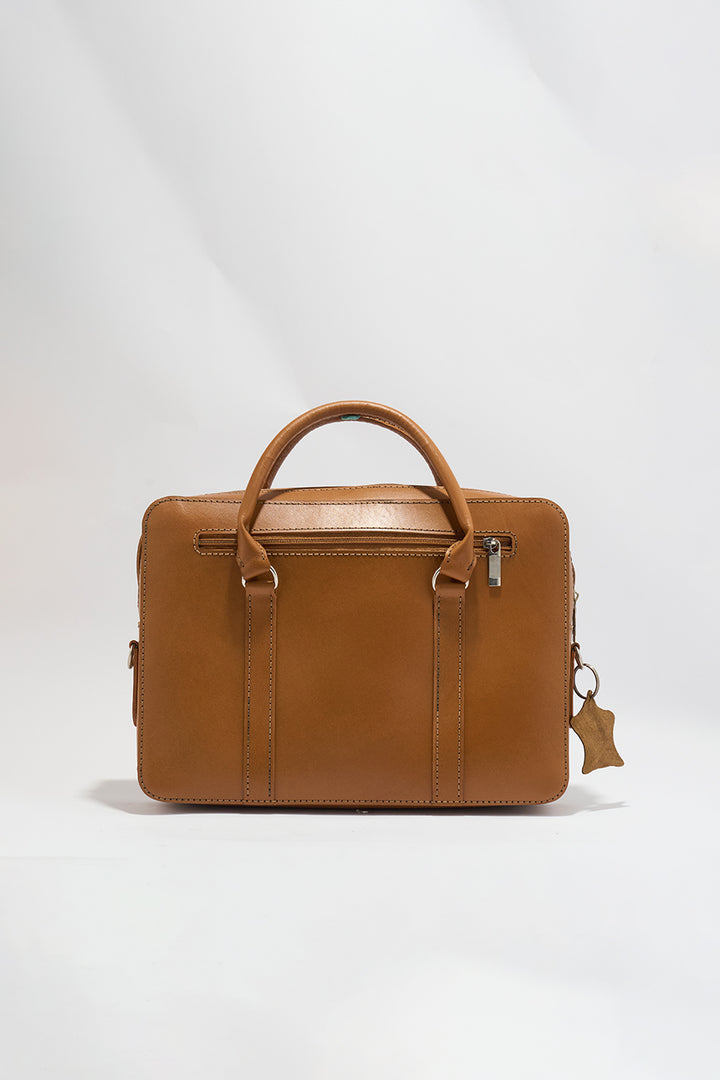 Jessica Genuine Leather Laptop Bag - Tan