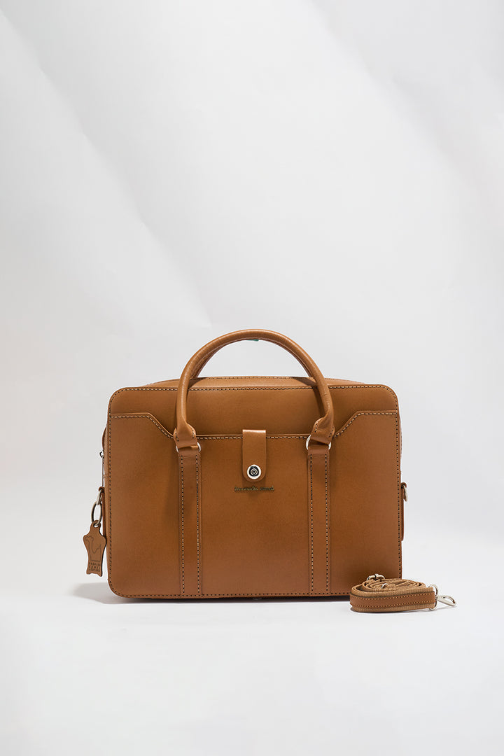Jessica Genuine Leather Laptop Bag - Tan