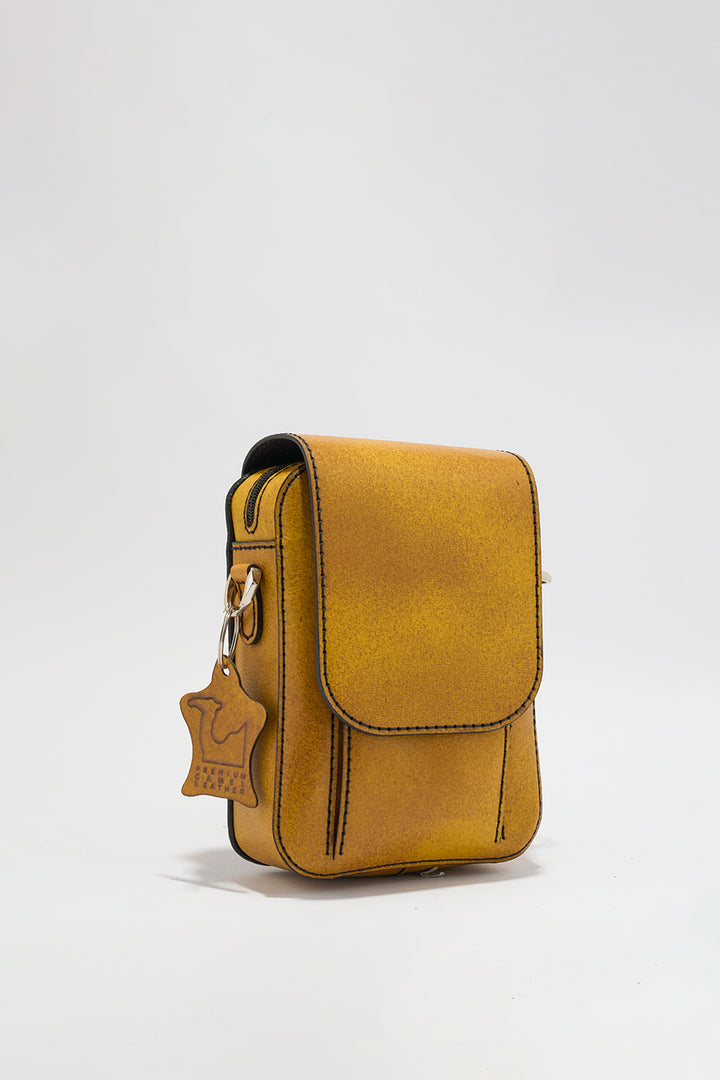 Jordon Men's Genuine Leather Side Messenger Bag - Mustard