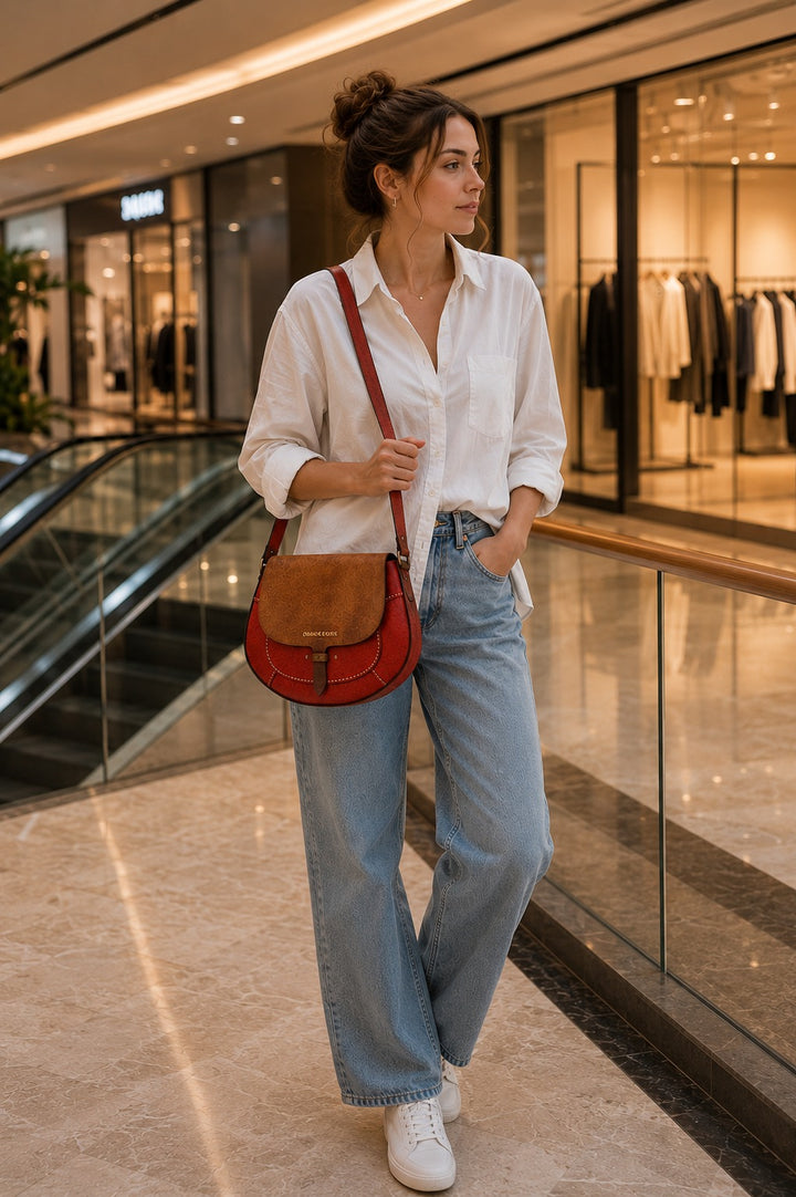 Lina Genuine Leather Handbag - Rust