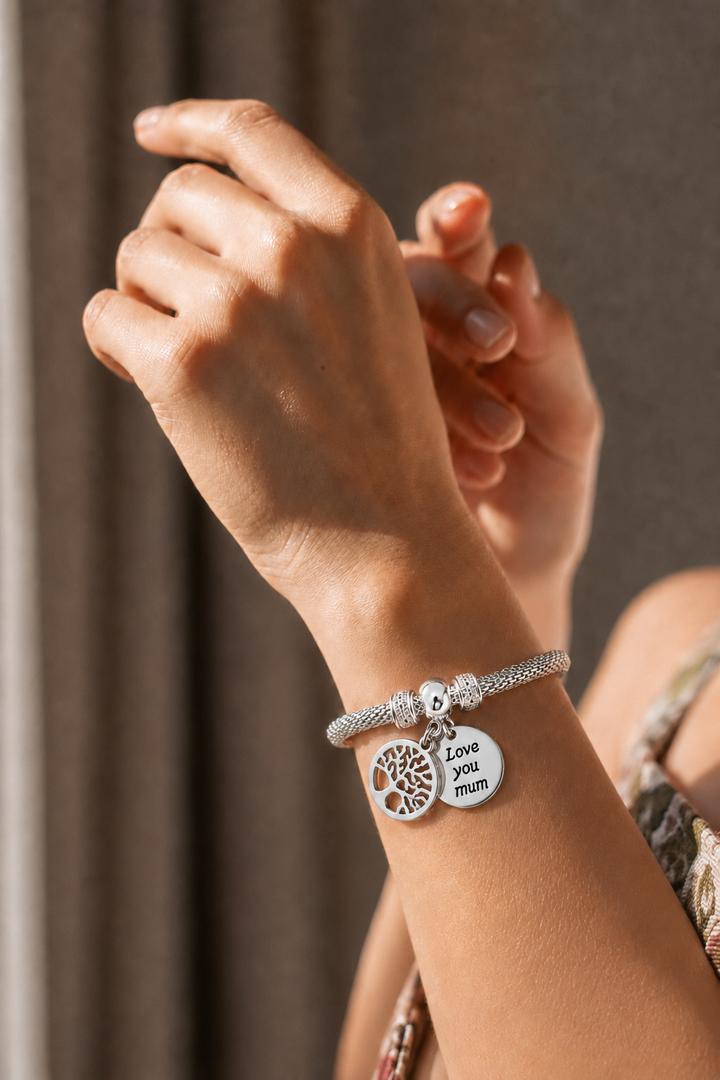 Luv U Mum Sterling Silver Zircon Bracelet