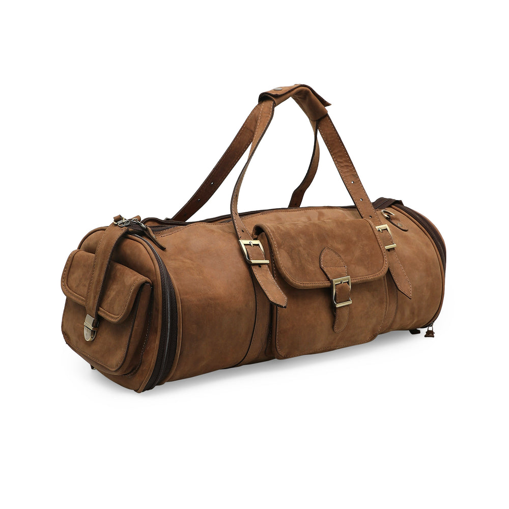 John Men's Genuine Leather Duffle Bag - Tan