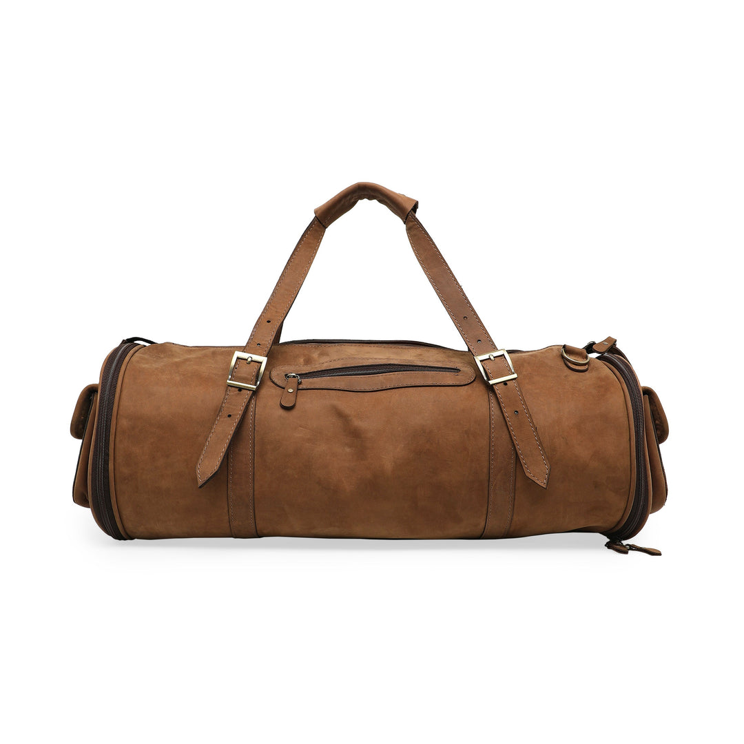 John Men's Genuine Leather Duffle Bag - Tan