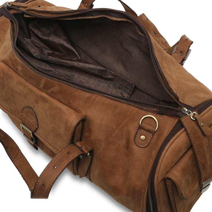 John Men's Genuine Leather Duffle Bag - Tan