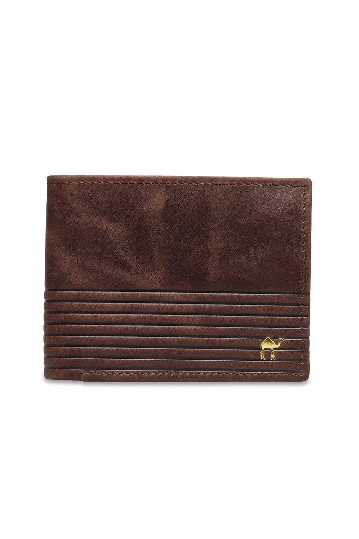 Ribbed Men's Genuine Leather Wallet - Brown