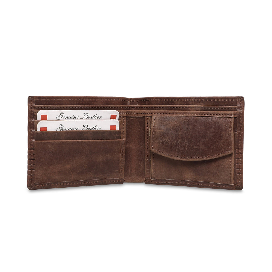 Ribbed Men's Genuine Leather Wallet - Brown