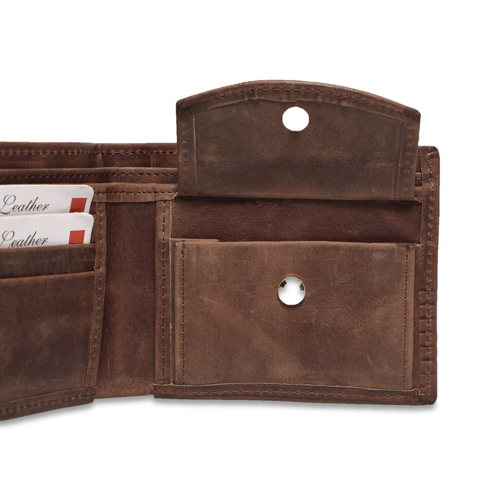 Ribbed Men's Genuine Leather Wallet - Brown