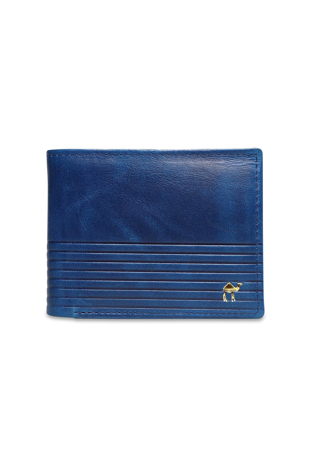 Ribbed Men's Genuine Leather Wallet - Blue