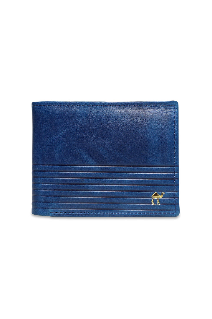 Ribbed Men's Genuine Leather Wallet - Blue