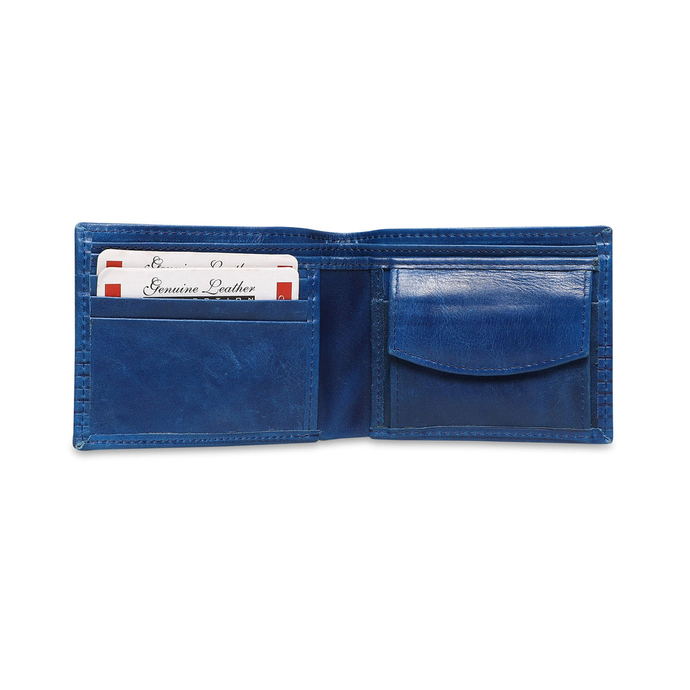 Ribbed Men's Genuine Leather Wallet - Blue