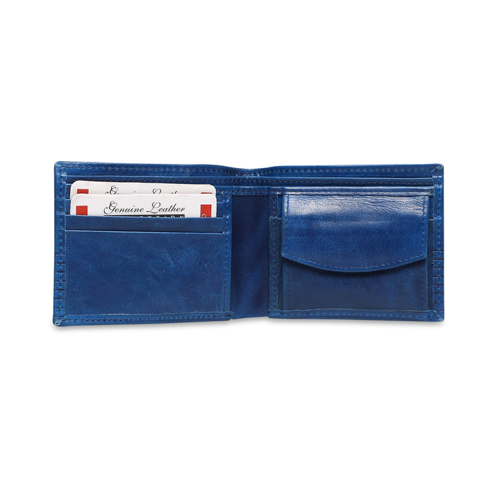 Ribbed Men's Genuine Leather Wallet - Blue