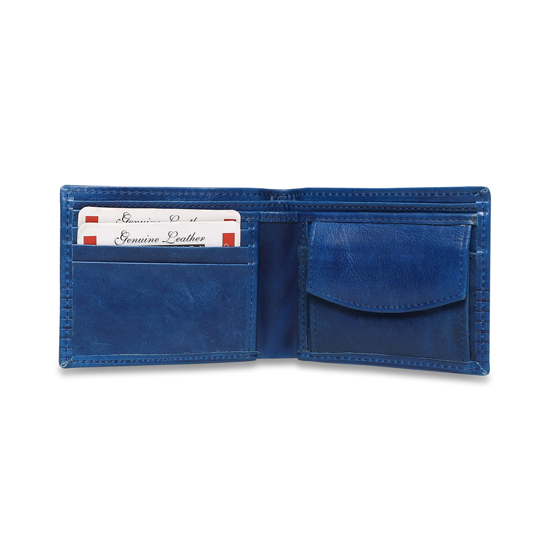Ribbed Men's Genuine Leather Wallet - Blue