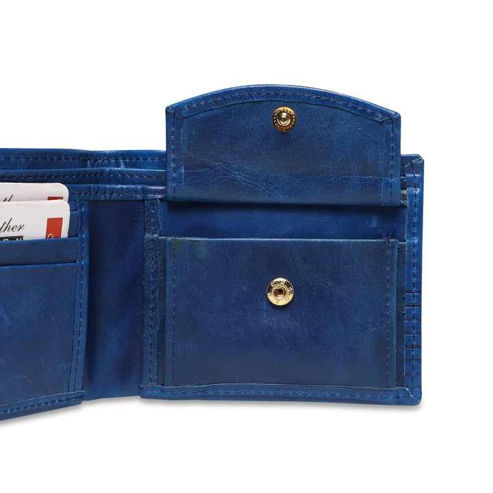 Ribbed Men's Genuine Leather Wallet - Blue