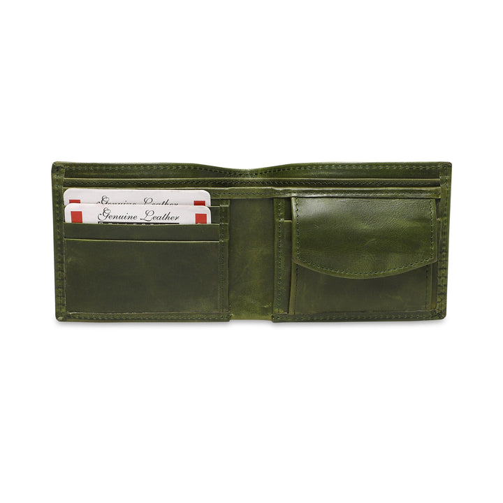 Ribbed Men's Genuine Leather Wallet - Green